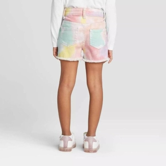 Cat & Jack Girls Raw Hem Boho Hippie Tie Dye Jean Shorts Adjustable Waist, 12M - Picture 2 of 8